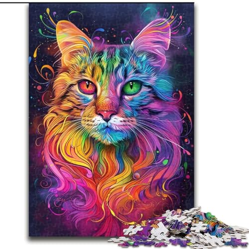 Puzzle für Teenager, 1000 Teile, psychedelische Katze, anspruchsvolles Spiel und Familienspiel mit vollständig ineinandergreifenden, zufällig geformten Teilen (Größe 50x75cm) von MrChunlong
