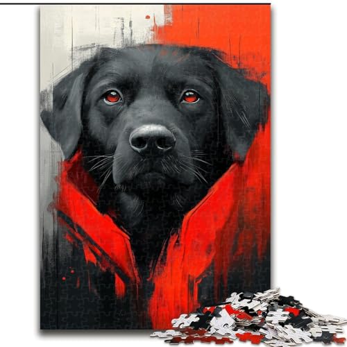 Puzzle für Teenager, 1000 Teile, schwarzer Labrador, anspruchsvolles Spiel und Familienspiel mit vollständig ineinandergreifenden, zufällig geformten Teilen (Größe 26x38cm) von MrChunlong