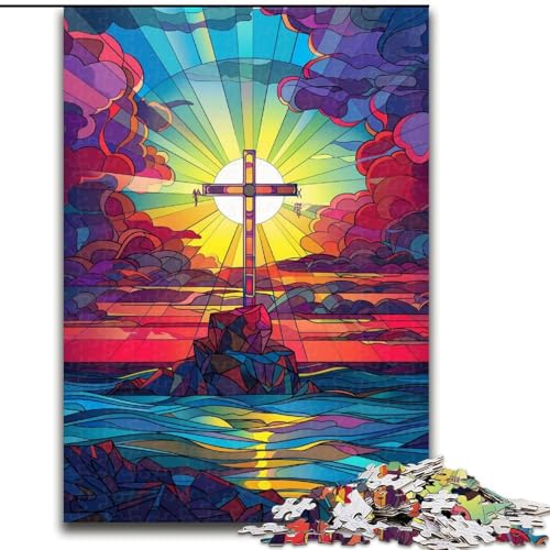 Puzzle für Teenager, Buntglaskreuz, für Kinder ab 14 Jahren, jedes Teil ist einzigartig – lustiges und herausforderndes Spiel für die ganze Familie, tolles Geschenk (Größe 50x75cm) von MrChunlong