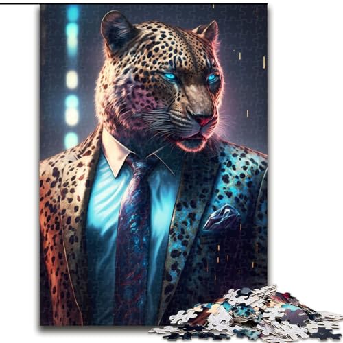 Puzzle mit 1000 Teilen, Boss-Leopard im Anzug, aus Pappe, mit interaktivem Familienspiel, Kinder ab 14 Jahren, 1000 Teile(26x38cm) von MrChunlong