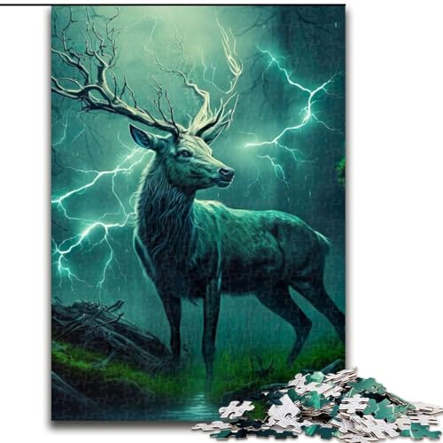 Puzzle mit 1000 Teilen für Erwachsene, Verzauberter Hirsch im Sturm, aus Holz, für Teenager und Familienspaß – DIY-Denkspiel als Geschenk, 1000 Teile(50x75cm) von MrChunlong