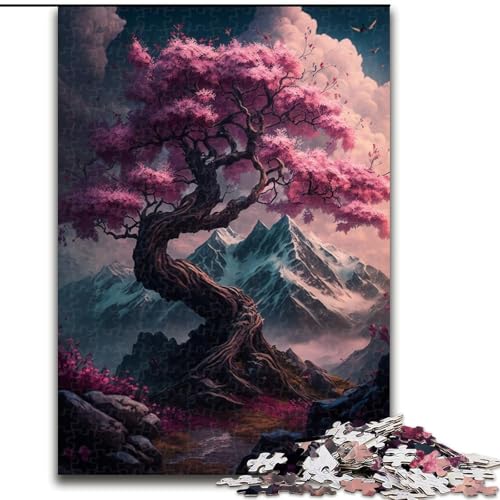 Puzzle mit 1000 Teilen für Erwachsene, rosa Kirschblütenbaum-Puzzle aus Pappe, ideal für Büro, Schlafzimmer, Wohnzimmer-Dekor, 1000 Stück(26x38cm) von MrChunlong