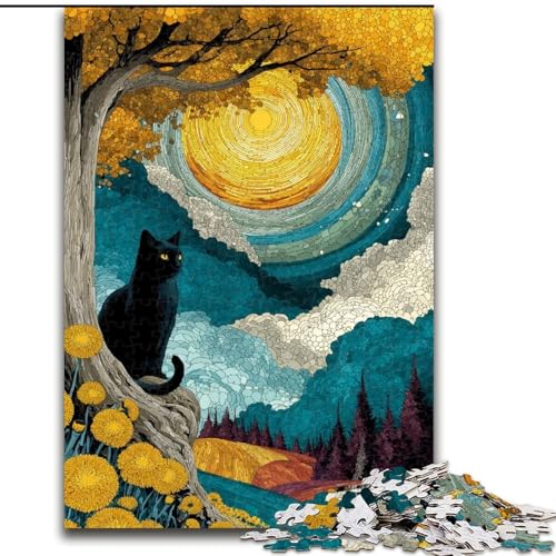 Puzzle mit 1000 Teilen für Teenager, Nachthimmel, Schwarze Katze, Spielspielzeug, jedes Teil ist einzigartig – anspruchsvolles Familienspiel für 14-Jährige (Größe 50x75cm) von MrChunlong