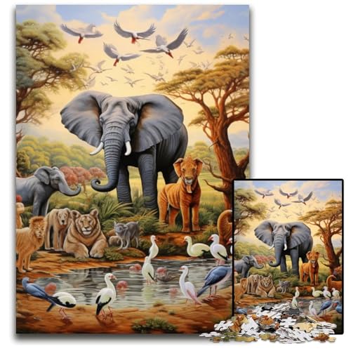 Puzzle mit afrikanischen Tieren für Erwachsene, 1000-teiliges Holzpuzzle für Erwachsene, anspruchsvolles Denkspiel für Teenager, Spaß für den Familienspieleabend, 50x75cm/19,68x29,52 Zoll Puzzle mit afrikanischen Tieren für Erwachsene, 1000-teiliges Holzpuzzle für Erwachsene, anspruchsvolles Denkspiel für Teenager, Spaß für den Familienspieleabend, 50x75cm/19,68x29,52 Zoll von MrChunlong