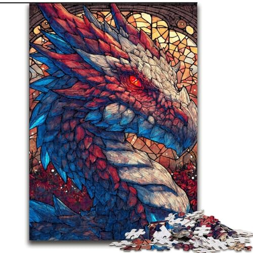 Puzzles für Erwachsene und Jugendliche, Puzzle, Buntglas-Drache, Spielzeug, Lernspiele, stressabbauende Wanddekoration (Größe 50x75cm) von MrChunlong