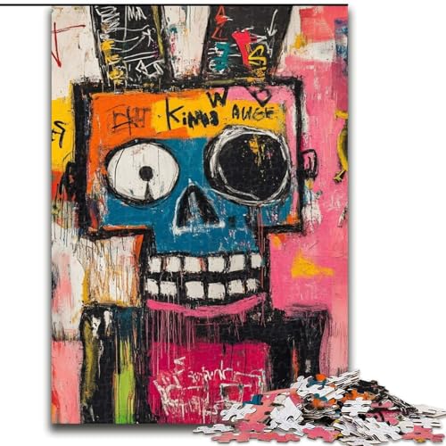 Puzzles für Erwachsene und Jugendliche, Puzzle, Totenkopf im Basquiat-Stil, Spielzeug, Lernspiele, stressabbauende Wanddekoration (Größe 26x38cm) von MrChunlong
