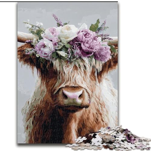Puzzles für Erwachsene und Jugendliche, Puzzle Blumen und Yaks, Spielzeug, Lernspiele, stressabbauende Wanddekoration (Größe 50x75cm) von MrChunlong