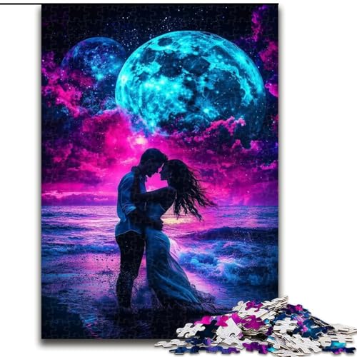 Puzzles für Erwachsene und Jugendliche, Puzzle-Paar unter dem Mond, Spielzeug, Lernspiele, stressabbauende Wanddekoration (Größe 26x38cm) von MrChunlong