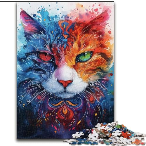 Puzzles für Erwachsene und Jugendliche, Puzzle Psychedelische Katze, Spielzeug, Lernspiele, stressabbauende Wanddekoration (Größe 26x38cm) von MrChunlong