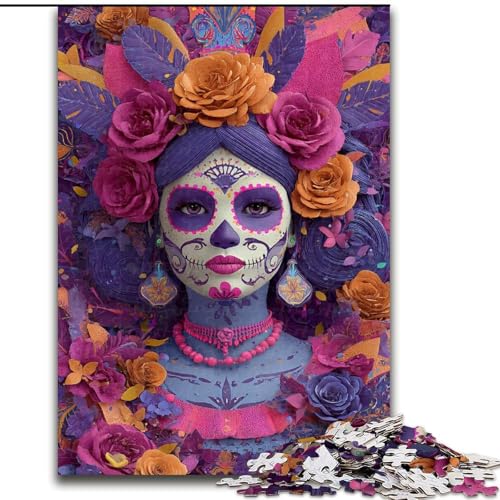 Puzzles für Erwachsene und Jugendliche, Puzzle Zuckerschädel-Frau, Spielzeug, Lernspiele, stressabbauende Wanddekoration (Größe 50x75cm) von MrChunlong
