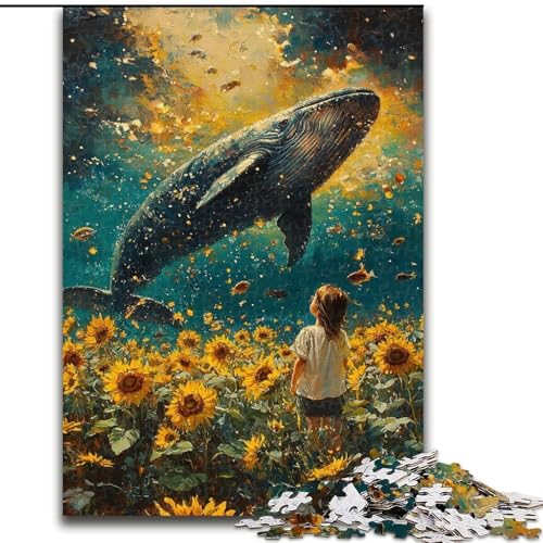 Puzzles für Teenager, 1000-teiliges Puzzle Sonnenblumen und Wale, Familienaktivität, einzigartige Heimdekoration und Geschenke für Kinder ab 14 Jahren (Größe 26x38cm) von MrChunlong