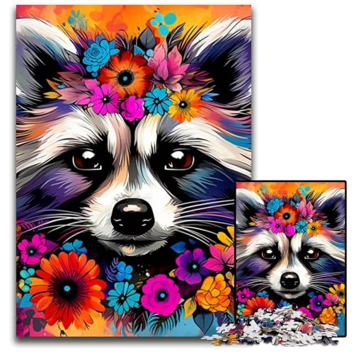 Waschbär mit Blumen, Puzzle 1000 Teile für Erwachsene, Puzzle für Erwachsene, DIY-Heimdekor-Geschenk, Denksportspiel, 26x38cm/10,23x14,96 Zoll Waschbär mit Blumen, Puzzle 1000 Teile für Erwachsene, Puzzle für Erwachsene, DIY-Heimdekor-Geschenk, Denksportspiel, 26x38cm/10,23x14,96 Zoll von MrChunlong