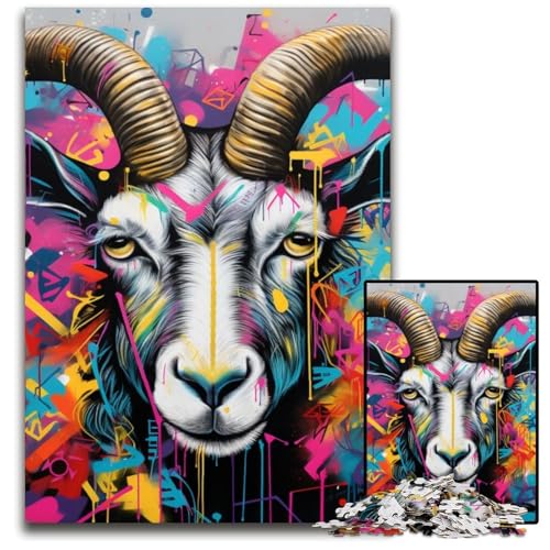Ziegen-Graffiti, 1000-teiliges Puzzle für Erwachsene, Holzpuzzle, anspruchsvolles Denkspiel für Teenager, Spaß für den Familienspielabend, 50x75cm/19,68x29,52 Zoll Ziegen-Graffiti, 1000-teiliges Puzzle für Erwachsene, Holzpuzzle, anspruchsvolles Denkspiel für Teenager, Spaß für den Familienspielabend, 50x75cm/19,68x29,52 Zoll von MrChunlong
