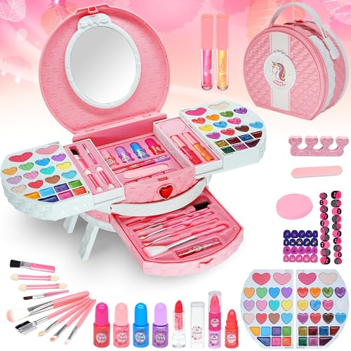 Kinder-Make-up-Set für Mädchen – 66-teiliges waschbares Make-up-Set für kleine Mädchen, echtes Kosmetik-Set, Rollenspiel, Make-up-Spielzeug, Schönheitsset, Kinder-Kleinkind-Spielzeug, Weihnachts- und Kinder-Make-up-Set für Mädchen – 66-teiliges waschbares Make-up-Set für kleine Mädchen, echtes Kosmetik-Set, Rollenspiel, Make-up-Spielzeug, Schönheitsset, Kinder-Kleinkind-Spielzeug, Weihnachts- und von Mrabbitoo