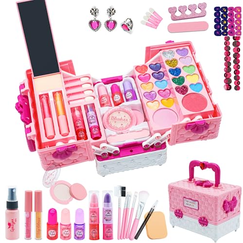 Kinderschminke Set Mädchen Kinder Make Up Set - Kinder Schminkset Mädchen,Kinder Schminkkoffer Mädchen Spielzeug,Prinzessin Weihnachts Geburtstags Geschenke für Mädchen 4 5 6 7 8 9 10 11 Jahre Rosa von Mrabbitoo