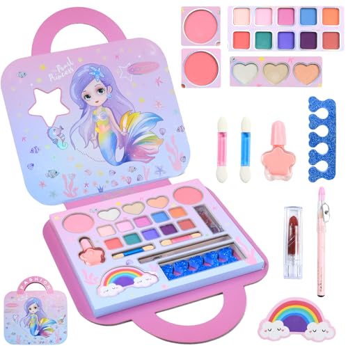 MriiVox Kinderschminke Set Mädchen, Waschbar Schminkkoffer, Make up Spielzeug, Kids Makeup, Rollenspiel Kosmetik, Halloween Weihnachts Geburtstags Geschenke für Mädchen 3-12 Jahre von MriiVox