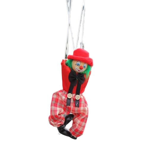 Fun Holz Clown Marionette Pull String Puppenbewegungshände und Füße Vintage für Familien Männer Frauen Tun Spiele Puppenspielparty, Marionette String Clown Doll für (Rot) von Mrisata