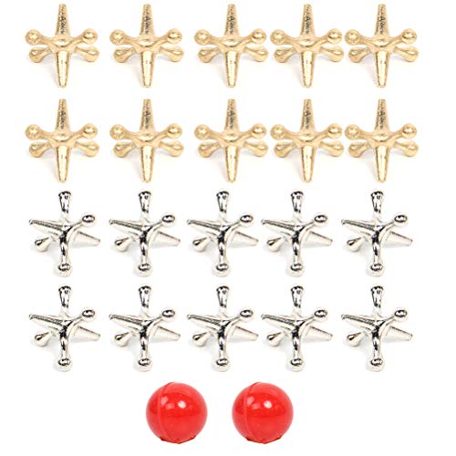 Jacks Game Toys Kit, 2 Sets Retro -Metal -Jacks mit 2 Bouncy -Bällen - Klassisches Partyvorzugsspiel für und Erwachsene (Golden, Silber) von Mrisata