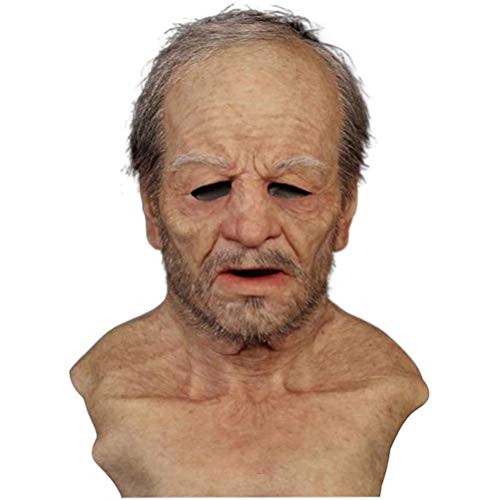 Mrisata Halloween Alte Männer Horror Maske, Gruselige Realistische Menschliche Gesichtsmaske, Erwachsene Falten Latex Alter Mann Frau Maske Cosplay Requisiten (A) von Mrisata