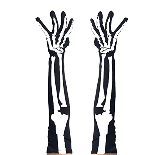 Mrisata Halloween-Skelett-Handschuhe, Lange Totenkopf-Klauen-Geisterknochen-Handschuhe Halloween-Cosplay-Party-Requisiten, Lange Skelett-Handschuhe (A) von Mrisata