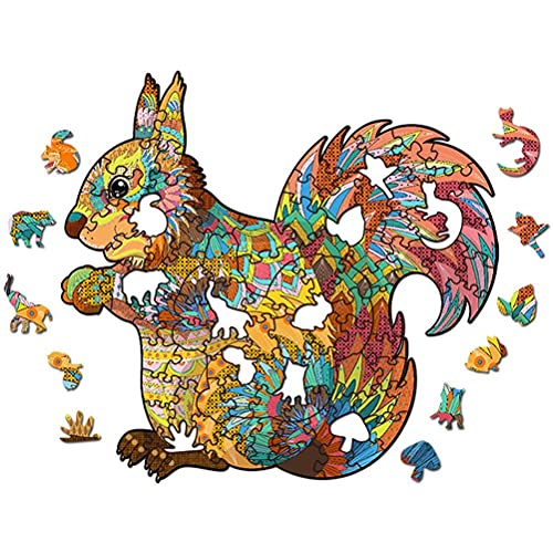 Mrisata Holzpuzzle Erwachsene Kinder 3D-Puzzle Tiere Adler Holzpuzzle Einzigartige Tierform Puzzleteile Puzzle-Sammlung Geschenk (Eichhörnchen) von Mrisata