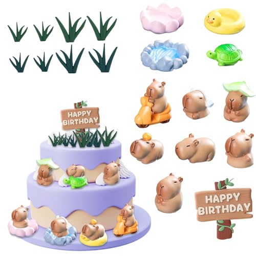 Mrltau 20 PCS Capybara Geburtstag Deko, Mini Capybara Tortendeko, Kugelfisch Capybara Sachen, Partyzubehör Capybara Tierpflanzen, Capybara Figuren, Capybara Spielzeug von Mrltau