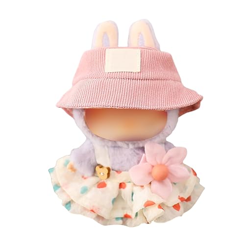 Mrltau Sweet Summer Clothes for Labubu Keychain Doll, with Corduroy Bucket Hat & Overall Dress & Flower Clip, Outfit Accessories for Labubus 1./2./3 .Generation Blind Box(pink) von Mrltau