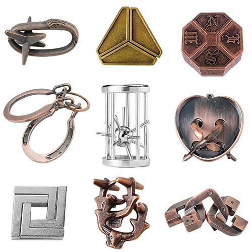 9 Stück Knobelspiele Metall, Knobelspiele für Erwachsene, Metall Geduldspiele für Kinder, Metal Puzzle Geschicklichkeitsspiel Spielzeug Geschenk Set für Erwachsene Jugendliche von Mrracxy