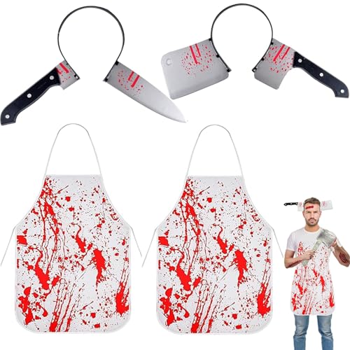 Mrracxy Horror Kostüm Accessoire Set für Damen - Messer im Kopf Haarreif + Metzger Schürze Halloween Fasching Karneval Mrracxy Horror Kostüm Accessoire Set für Damen - Messer im Kopf Haarreif + Metzger Schürze Halloween Fasching Karneval von Mrracxy