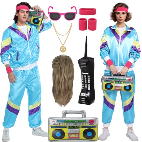Mrsclaus 80er 90er Jahre Outfit für Herren Damen Jogginganzug Trainingsanzug Kostüm Erwachsene Disco Karneval Partnerkostüme Set mit Pop Rock Perücke Radio Telefon C055L Mrsclaus 80er 90er Jahre Outfit für Herren Damen Jogginganzug Trainingsanzug Kostüm Erwachsene Disco Karneval Partnerkostüme Set mit Pop Rock Perücke Radio Telefon C055L von Mrsclaus
