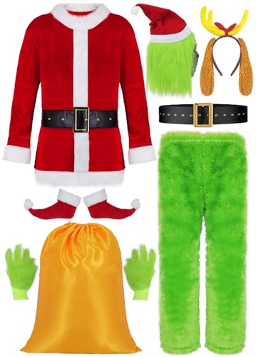Mrsclaus 9pcs Grünes Monster Weihnachtsmann Kostüm für Männer Kostüm Herren mit Grünes Maske Weihnachtsmann Mütze Halloween Kostüme Erwachsene C054L Mrsclaus 9pcs Grünes Monster Weihnachtsmann Kostüm für Männer Kostüm Herren mit Grünes Maske Weihnachtsmann Mütze Halloween Kostüme Erwachsene C054L von Mrsclaus
