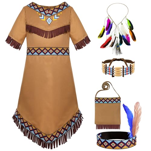 Mrsclaus Indianer Kostüm Kinder Mädchen Indianer Prinzessin Cosplay Outfit mit Kopfschmuck Feder Stirnband Karneval Kostüm Kleid Fasching Halloween Party C047XL Mrsclaus Indianer Kostüm Kinder Mädchen Indianer Prinzessin Cosplay Outfit mit Kopfschmuck Feder Stirnband Karneval Kostüm Kleid Fasching Halloween Party C047XL von Mrsclaus