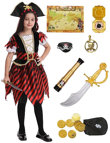 Mrsclaus Piratenkostüm Mädchen Kinder Piraten Kleid Zubehör Set Piratin Hut Augenklappe Seeräuber Kostüm Zubehör für Karneval Halloween Piratenkostüm Party C026S Mrsclaus Piratenkostüm Mädchen Kinder Piraten Kleid Zubehör Set Piratin Hut Augenklappe Seeräuber Kostüm Zubehör für Karneval Halloween Piratenkostüm Party C026S von Mrsclaus