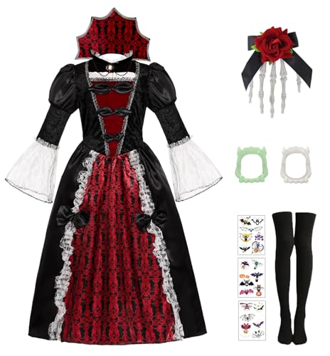 Mrsclaus Vampir Kostüm Mädchen Viktorianische Vampirkostüm Königin Kostüm Vampir Kleid Verkleidung mit Halsband und Kinder-Vampirgebiss Halloween Karneval Cosplay Party für Kinder C048L Mrsclaus Vampir Kostüm Mädchen Viktorianische Vampirkostüm Königin Kostüm Vampir Kleid Verkleidung mit Halsband und Kinder-Vampirgebiss Halloween Karneval Cosplay Party für Kinder C048L von Mrsclaus