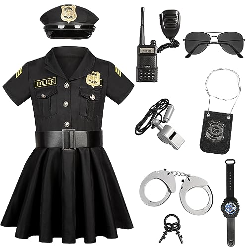 Polizei Kostüm Mädchen Luxus Polizei Offizier Kleid Set für Kinder Karneval Mottoparty Halloween Polizeikostüm Ausrüstung Polizeikelle Polizei Spielzeug Schwarz C030-S von Mrsclaus