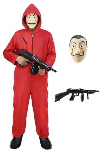 Mrsclaus Bankräuber Kostüm Herren Damen Rot Jumpsuit mit Maske Faschingskostüme Paare Erwachsene Gruppen Partner Kostüme Outfit für Karneval Halloween Party, M Mrsclaus Bankräuber Kostüm Herren Damen Rot Jumpsuit mit Maske Faschingskostüme Paare Erwachsene Gruppen Partner Kostüme Outfit für Karneval Halloween Party, M von Mrsclaus