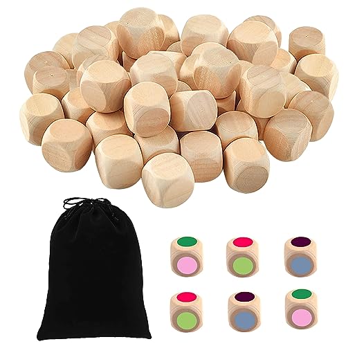MsTeco 50 Stücke Holzwürfel Würfel, Blanko Würfel, Blank Plain Unlaint Wood, Bastelwürfel, 20 mm DIY Leere Würfel, Unbemalte Holzwürfel, für DIY Kunst & Handwerk Brettspiele von MsTeco