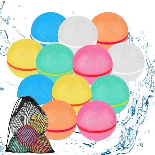 12 Stück Wasserbomben Wiederverwendbar, Selbstschließende Wiederverwendbare Wasserbomben mit Netzbeutel, Schnellfüller für Garten, Pool, Strand & Kinderparty 12 Stück Wasserbomben Wiederverwendbar, Selbstschließende Wiederverwendbare Wasserbomben mit Netzbeutel, Schnellfüller für Garten, Pool, Strand & Kinderparty von Mshepoi