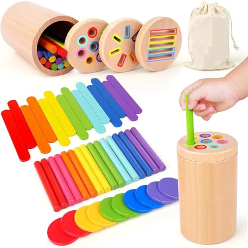 Montessori Spielzeug ab 1 Jahr – 3-in-1 Holz Lernspielzeug für Kleinkinder – Sensorik Motorikspielzeug zur Förderung der Feinmotorik & Farberkennung – Montessori Spielzeug Baby ab 12 Monate von Mshepoi