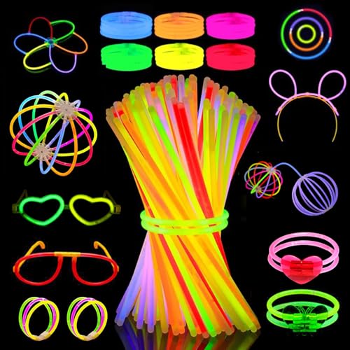 Knicklichter Party Set 100 Stk + 120 Verbinder & 16 Zubehör – 8 Farben Neon Leuchtstäbe für Kinder & Erwachsene – DIY Armband, Brillen, Deko – Glow Sticks für Festival & Party Knicklichter Party Set 100 Stk + 120 Verbinder & 16 Zubehör – 8 Farben Neon Leuchtstäbe für Kinder & Erwachsene – DIY Armband, Brillen, Deko – Glow Sticks für Festival & Party von Mshepoi