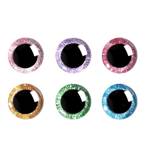 Mskidand 120 StüCk 18 mm 3D-Glitzer-Kunststoff-Sicherheitsaugen, Runde zum Basteln, HäKeln, Puppenaugen mit Unterlegscheiben, Stofftieraugen für Heimwerker von Mskidand
