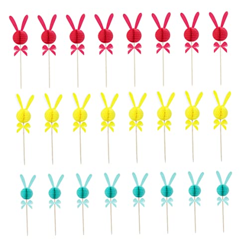 24pcs Kaninchenparty Kuchen Dekorationen Bunny Ohrs Honeycomb Ball Cake Topper Hasen Geburtstagdekorationen für Kinder Geburtstag Babyparty Hochzeit Fiesta Party Vorräte von Mskmnkot