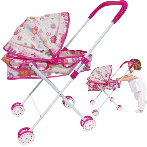 Dollstuhl Kinderwagen Falten Babypuppenwagen mit Druckgriff und Verstellbarer Schatten Abnehmbarer tragbarer Stabiler Babybaby für Mädchen, so tun von Mskmnkot