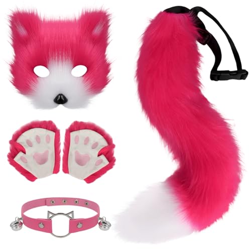 Fox Kostüm Realistisches Rosenrot -Pelzkostüm umfasst Fox -Maske, Schwanz, Pfoten und Kragen für Frauen niedliche Therian für Kleider, Maskerade von Mskmnkot