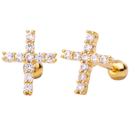 Goldkreuz -Ohrringe, 1Pair 316L Titanium Stahlkreuzohrringe, goldplattiert für Frauen, Elegante Diamantpfutter, hypoallergener Stift für Frauen & Männer e Goldkreuz -Ohrringe, 1Pair 316L Titanium Stahlkreuzohrringe, goldplattiert für Frauen, Elegante Diamantpfutter, hypoallergener Stift für Frauen & Männer e von Mskmnkot