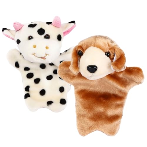 Handpuppen 2pcs Kuh und Hunde Handpuppen für Kleinkinder 1-3, Kinderpuppen süße Tierfinger Plüschspielzeuggeschenke für Kinder einfallsreiches Rollenspiel, Story Tellack von Mskmnkot