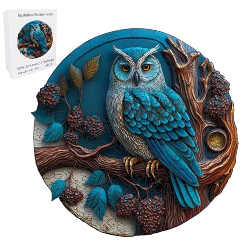 Hölzerne Eulen Puzzle für Kinder Erwachsene realistische Tierform 220-260 Stück Jigsaws rund Bunte 11.1x11.2in Jigsaw Kinder Spielzeug Geburtstag Jigsaw von Mskmnkot