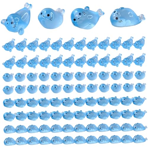 Mskmnkot 100pcs Mini Harztiere, 4 Stile leuchten in der Dark Seal PUP Mini -Figuren für Fairy Garden Micro Landschaft Aquarium Fischtankdekoration von Mskmnkot