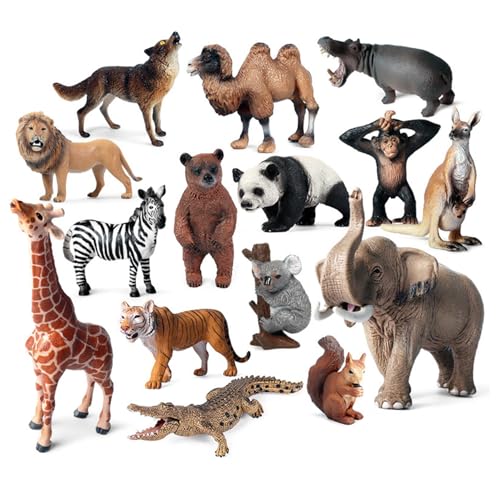 Mskmnkot 15pcs Mini-Tiere Figuren, realistische Plastikwildtiere-Figuren für Wissenschaftsprojekt und Kuchen-Topper, frühes Bildungsmodell für Kleinkinder Kindertier für Kleinkinder 1-3 von Mskmnkot