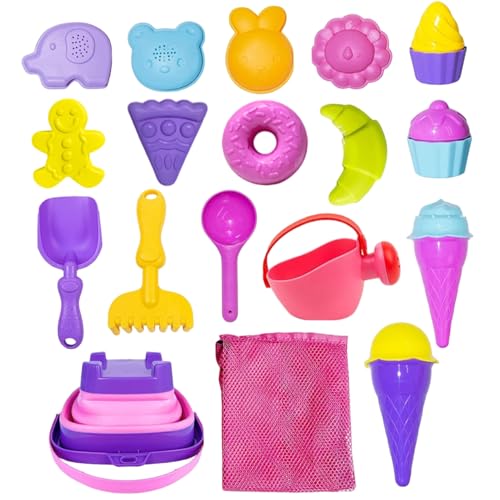 Mskmnkot 18pcs Strand Sandspielzeug für Kinder, Spaß und Bildungssandspielzeug mit zusammenklappbaren Eimern, Schaufeln, Schaufel, Formen und mehr für Kinder 3 4 5 6 7 Jahrebeach von Mskmnkot